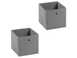 Lot De 2 Boites En Tissu Gris ELA Boîte De Rangement Ouverte Avec Poignée Dim 27 X 27 X 27 Cm, Pour Linge Jouets Vêtements