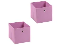 Lot De 2 Boites En Tissu Rose ELA Boîte De Rangement Ouverte Avec Poignée Dim 27 X 27 X 27 Cm, Pour Linge Jouets Vêtements