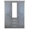 STRADI - Armoire 3 Portes 3 Tiroirs Grise Avec Miroir -Meubles Soldes Boutique armoire et dressing 10059807
