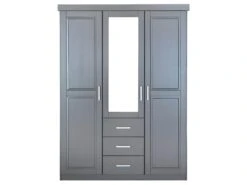 STRADI - Armoire 3 Portes 3 Tiroirs Grise Avec Miroir