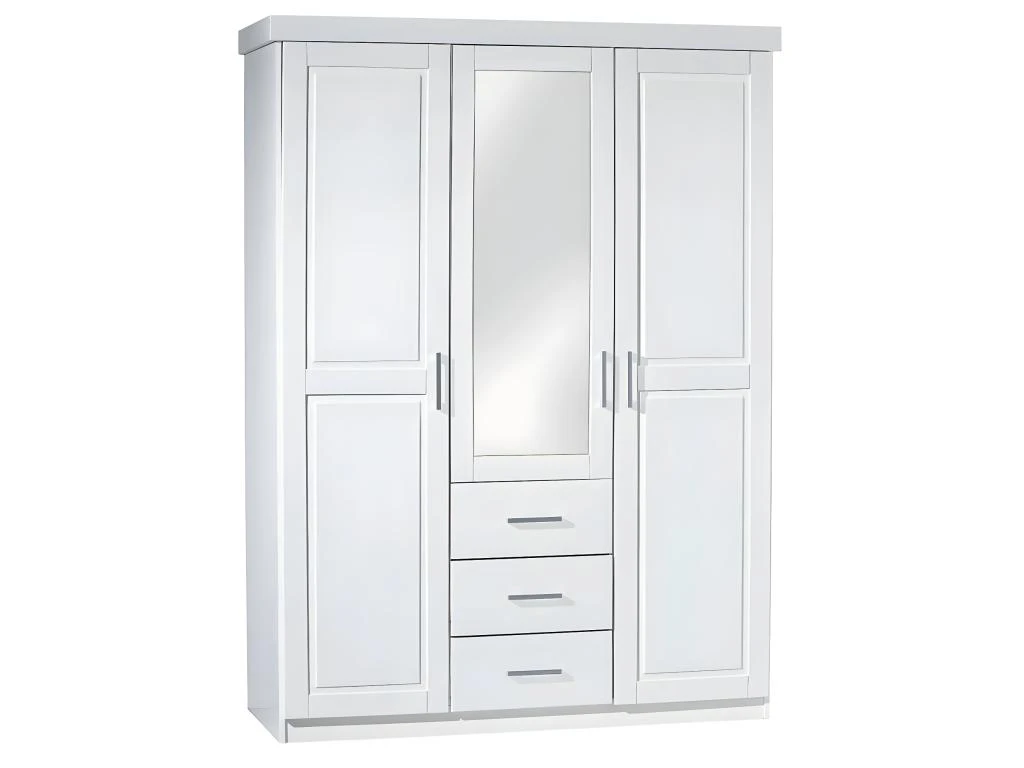ALASKA - Armoire 3 Portes 1 Miroir Bois Massif Vernis Blanc 3 ALASKA - Armoire 3 Portes 1 Miroir Bois Massif Vernis Blanc