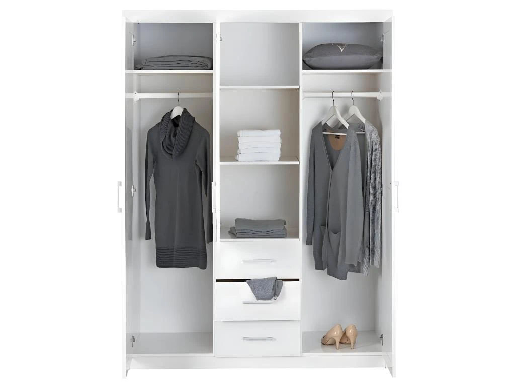 ALASKA - Armoire 3 Portes 1 Miroir Bois Massif Vernis Blanc 4 ALASKA - Armoire 3 Portes 1 Miroir Bois Massif Vernis Blanc – Image 2