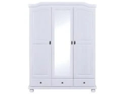 NEDER - Armoire 3 Portes Avec Penderie Bois Massif Vernis Blanc