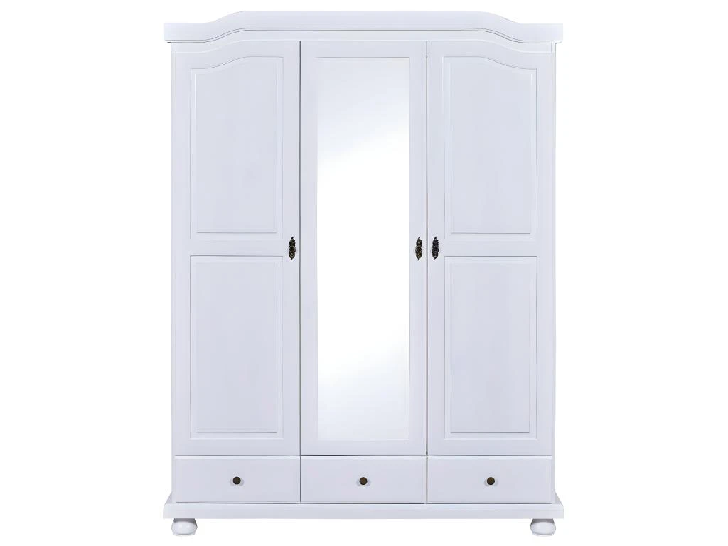 NEDER - Armoire 3 Portes Avec Penderie Bois Massif Vernis Blanc 3 NEDER - Armoire 3 Portes Avec Penderie Bois Massif Vernis Blanc