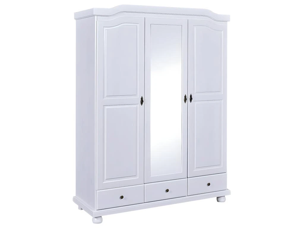 NEDER - Armoire 3 Portes Avec Penderie Bois Massif Vernis Blanc 5 NEDER - Armoire 3 Portes Avec Penderie Bois Massif Vernis Blanc â Image 3
