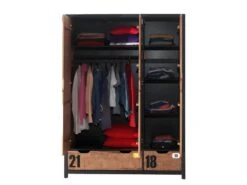 TCHAD - Armoire 3 Portes 2 Tiroirs En Pin Massif Avec Motifs -Meubles Soldes Boutique armoire et dressing 10451147