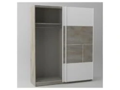 Armoire 2 Portes Coulissantes Chêne Délavé/Blanc Mat - FLORINE -Meubles Soldes Boutique armoire et dressing 11144271