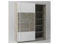 Armoire 2 Portes Coulissantes Chêne Délavé/Blanc Mat - FLORINE -Meubles Soldes Boutique armoire et dressing 11144273