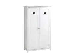 MILADY - Armoire 2 Portes Blanche Motifs Coeurs Ajourés