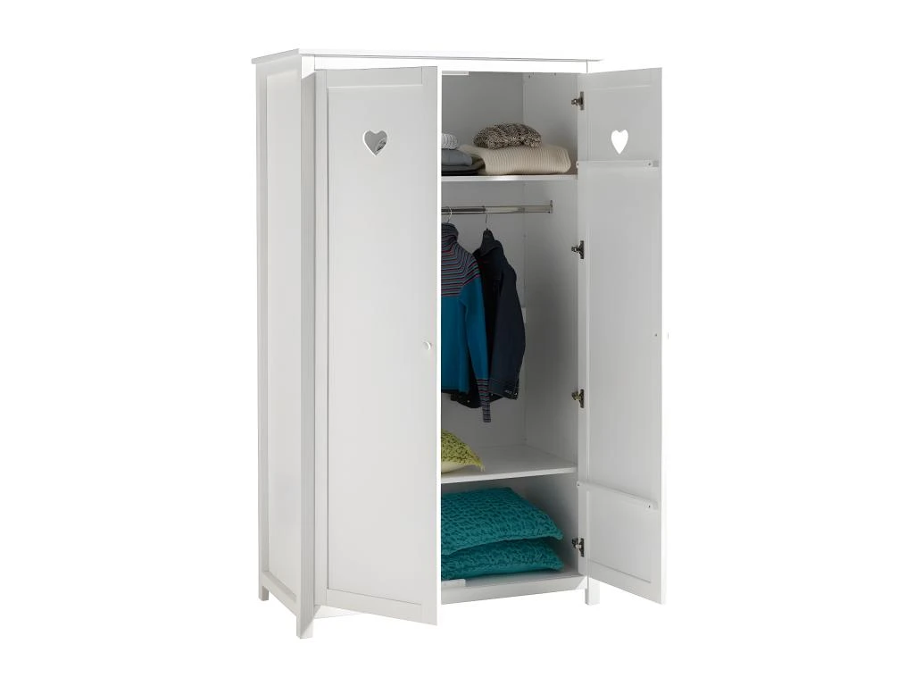 MILADY - Armoire 2 Portes Blanche Motifs Coeurs Ajourés 5 MILADY - Armoire 2 Portes Blanche Motifs Coeurs Ajourés – Image 3