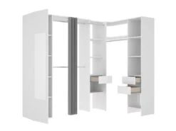 Dressing D'angle Avec Rideau Et 1 Porte - Avec Miroir - L231 Cm - Blanc Et Gris - BERTRAND -Meubles Soldes Boutique armoire et dressing 12583445