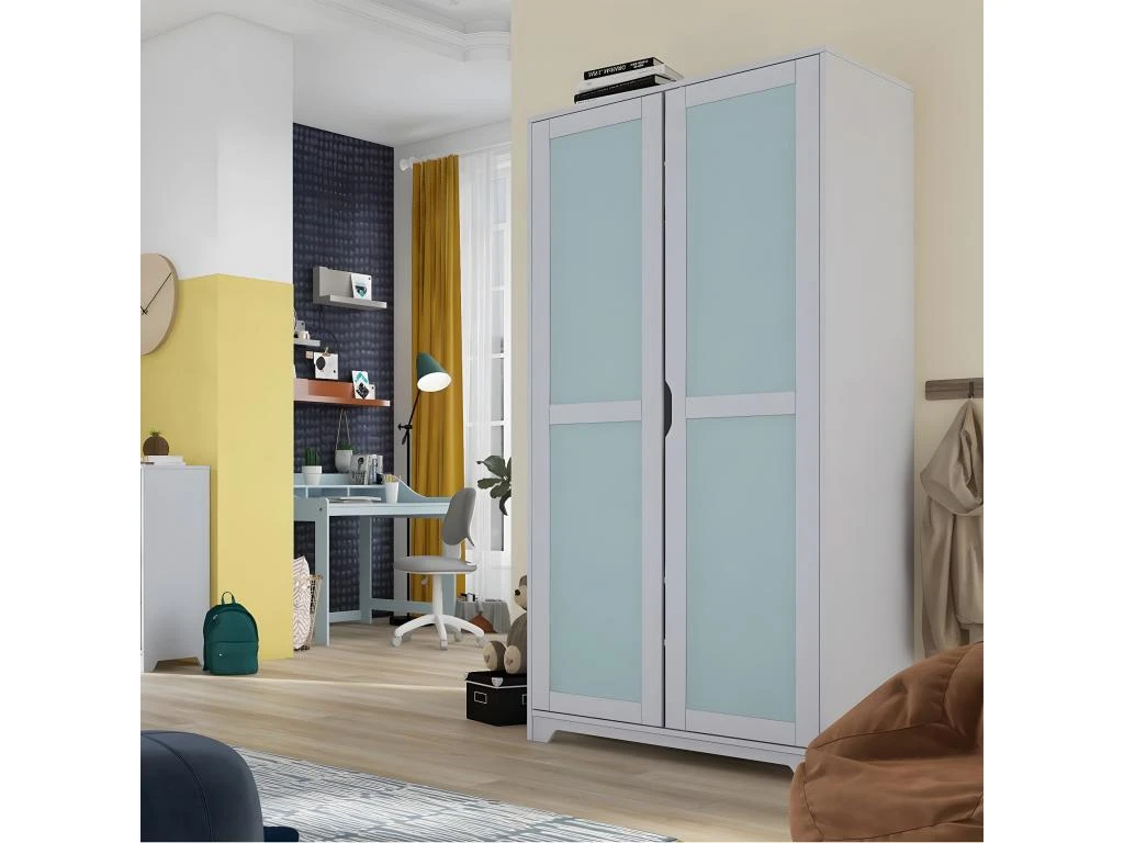 GLASCA - Armoire 2 Portes En Pin Gris Et Vert D'Eau 4 GLASCA - Armoire 2 Portes En Pin Gris Et Vert D'Eau â Image 2