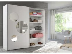 Armoire 2 Portes Coulissantes - Avec Miroir - L218 Cm - Blanc - FISULIO -Meubles Soldes Boutique armoire et dressing 16409019