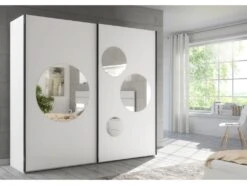 Armoire 2 Portes Coulissantes - Avec Miroir - L218 Cm - Blanc - FISULIO