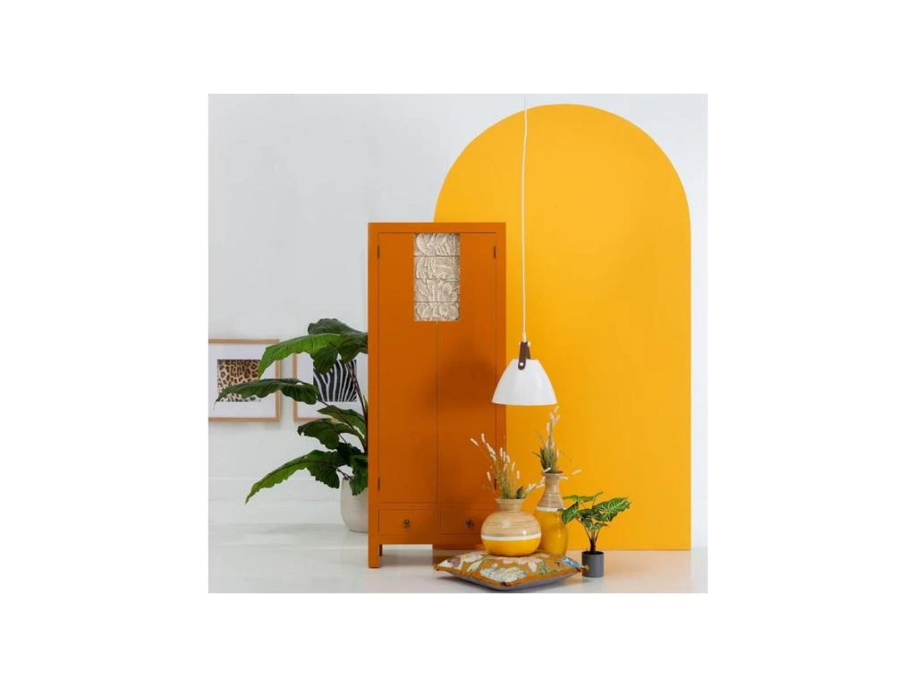 Armoire Lingère 2 Portes 6 Tiroirs Bois/Orange - QINGDAO 4 Armoire Lingère 2 Portes 6 Tiroirs Bois/Orange - QINGDAO – Image 2