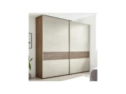 Armoire 2 Portes Coulissantes Noyer Foncé/Argile - ANIECE N°2 -Meubles Soldes Boutique armoire et dressing 17632783