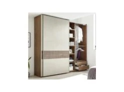 Armoire 2 Portes Coulissantes Noyer Foncé/Argile - ANIECE N°2 -Meubles Soldes Boutique armoire et dressing 17632785