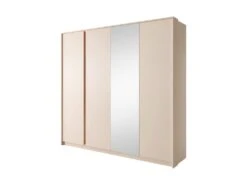 Armoire 4 Portes - Miroir Et LEDs - L223 Cm - Beige - ELYNIA -Meubles Soldes Boutique armoire et dressing 18813935