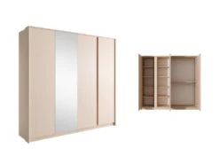 Armoire 4 Portes - Miroir Et LEDs - L223 Cm - Beige - ELYNIA -Meubles Soldes Boutique armoire et dressing 19054397