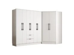 Armoire D'angle 8 Portes Et 2 Tiroirs - L263 Cm - Blanc - FEOVA -Meubles Soldes Boutique armoire et dressing 19448501
