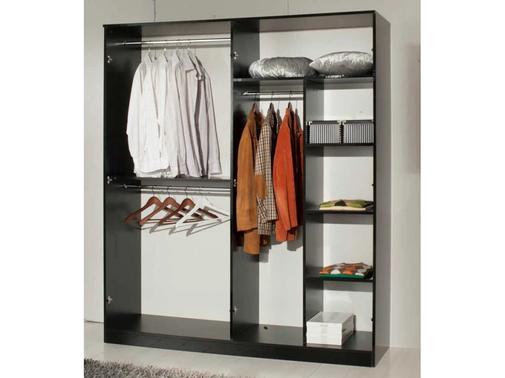 Armoire 4 Portes Battantes 2 Miroirs Laqué Noir Brillant - AREZZO - L 182 X L 63 X H 210 Cm 5 Armoire 4 Portes Battantes 2 Miroirs Laqué Noir Brillant - AREZZO - L 182 X L 63 X H 210 Cm – Image 3