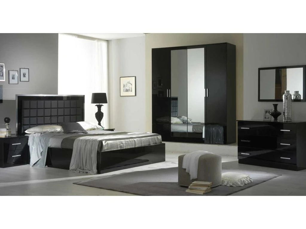 Armoire 4 Portes Battantes 2 Miroirs Laqué Noir Brillant - AREZZO - L 182 X L 63 X H 210 Cm 6 Armoire 4 Portes Battantes 2 Miroirs Laqué Noir Brillant - AREZZO - L 182 X L 63 X H 210 Cm – Image 4