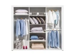 Armoire 3 Portes Coulissantes Blanc Brillant à LED - KIELE - L 235 X L 62 X H 210 Cm -Meubles Soldes Boutique armoire et dressing 19721543