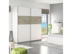 Armoire 2 Portes Coulissantes Blanc/Chêne - COPILA - L 180 X L 60 X H 200 Cm