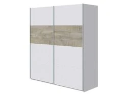 Armoire 2 Portes Coulissantes Blanc/Chêne - COPILA - L 180 X L 60 X H 200 Cm -Meubles Soldes Boutique armoire et dressing 19721585