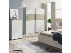Armoire 2 Portes Coulissantes Blanc/Chêne - COPILA - L 180 X L 60 X H 200 Cm -Meubles Soldes Boutique armoire et dressing 19721589