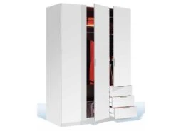 Armoire 3 Portes 3 Tiroirs Blanc - TAKAROS - L 121 X L 52 X H 180 Cm 7 Armoire 3 Portes 3 Tiroirs Blanc - TAKAROS - L 121 X L 52 X H 180 Cm -Meubles Soldes Boutique armoire et dressing 19721609