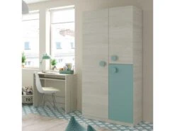 Armoire 3 Portes Battantes Bois Blanchi/Vert - MONTEREY - L 90 X L 52 X H 200 Cm