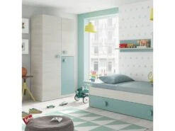 Armoire 3 Portes Battantes Bois Blanchi/Vert - MONTEREY - L 90 X L 52 X H 200 Cm -Meubles Soldes Boutique armoire et dressing 19721625