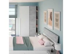 Armoire 2 Portes Coulissantes Blanc/Béton - PANDA - L 120 X L 50 X H 200 Cm -Meubles Soldes Boutique armoire et dressing 19721703