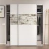 Armoire 2 Portes Coulissantes Blanc/Bois Blanchi - COPIST - L 180 X L 63 X H 200 Cm -Meubles Soldes Boutique armoire et dressing 19721785