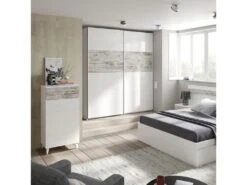 Armoire 2 Portes Coulissantes Blanc/Bois Blanchi - COPIST - L 180 X L 63 X H 200 Cm -Meubles Soldes Boutique armoire et dressing 19721795