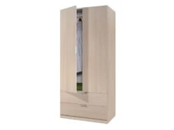 Armoire 2 Portes Battantes + 2 Tiroirs Chêne - KAMUSI - L 81 X L 52 X H 180 Cm