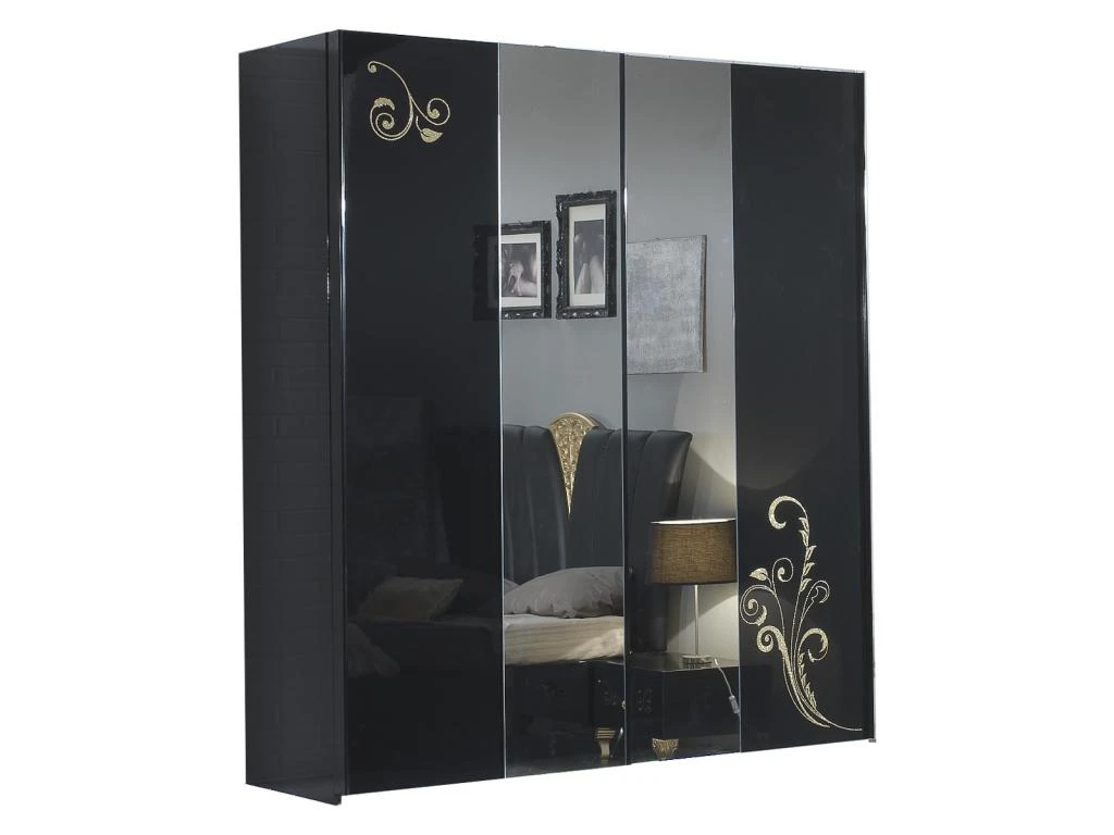 Armoire 2 Portes Coulissantes Laqué Noir Brillant / Or - SEBORGA - L 182 X L 63 X H 210 Cm 4 Armoire 2 Portes Coulissantes Laqué Noir Brillant / Or - SEBORGA - L 182 X L 63 X H 210 Cm – Image 2