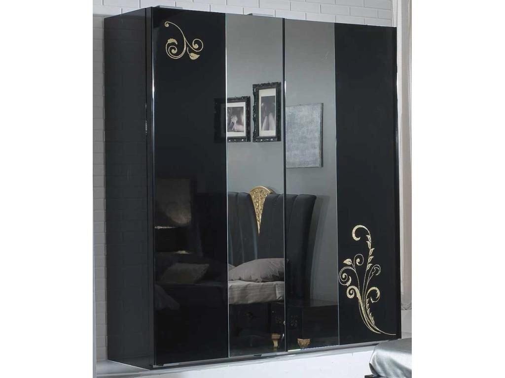 Armoire 2 Portes Coulissantes Laqué Noir Brillant / Or - SEBORGA - L 182 X L 63 X H 210 Cm 6 Armoire 2 Portes Coulissantes Laqué Noir Brillant / Or - SEBORGA - L 182 X L 63 X H 210 Cm – Image 4
