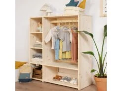 Armoire Montessori En épicéa Massif De Couleur Beige Avec Du Rotin -Meubles Soldes Boutique armoire et dressing 22186321