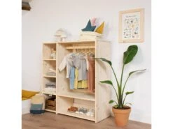 Armoire Montessori En épicéa Massif De Couleur Beige Avec Du Rotin -Meubles Soldes Boutique armoire et dressing 22186329
