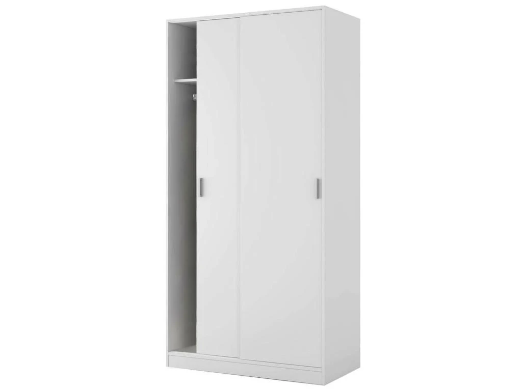 Vestiaire Dagnan, Armoire De Chambre à 2 Portes Coulissantes, Armoire Avec étagère Et Barre De Cintre, 100x50h200 Cm, Blanc 3 Vestiaire Dagnan, Armoire De Chambre à 2 Portes Coulissantes, Armoire Avec étagère Et Barre De Cintre, 100x50h200 Cm, Blanc