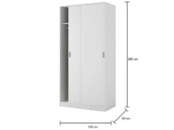 Vestiaire Dagnan, Armoire De Chambre à 2 Portes Coulissantes, Armoire Avec étagère Et Barre De Cintre, 100x50h200 Cm, Blanc 9 Vestiaire Dagnan, Armoire De Chambre à 2 Portes Coulissantes, Armoire Avec étagère Et Barre De Cintre, 100x50h200 Cm, Blanc -Meubles Soldes Boutique armoire et dressing 22755045