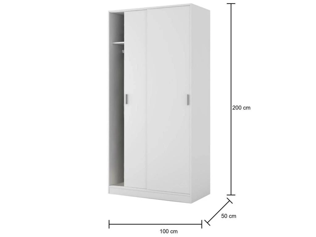 Vestiaire Dagnan, Armoire De Chambre à 2 Portes Coulissantes, Armoire Avec étagère Et Barre De Cintre, 100x50h200 Cm, Blanc 5 Vestiaire Dagnan, Armoire De Chambre à 2 Portes Coulissantes, Armoire Avec étagère Et Barre De Cintre, 100x50h200 Cm, Blanc – Image 3