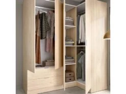 Armoire Sillara, Meubles D'angle Pour Chambre à Coucher, Armoire D'angle Avec 4 Portes Battantes, 174x91h184 Cm, Chêne -Meubles Soldes Boutique armoire et dressing 22790597