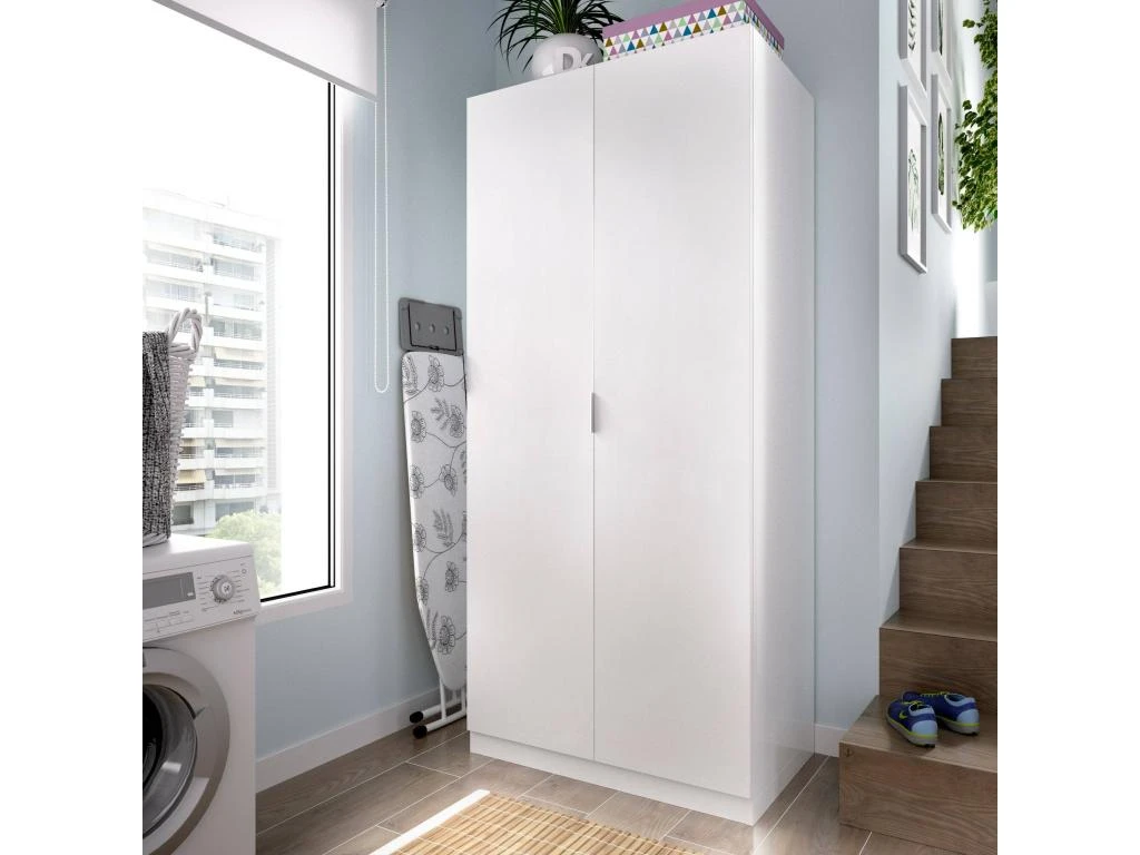 Armoire Giovo, Portemanteau Pour Chambre, Armoire Avec 2 Portes Battantes, 81x52h184 Cm, Blanc 4 Armoire Giovo, Portemanteau Pour Chambre, Armoire Avec 2 Portes Battantes, 81x52h184 Cm, Blanc – Image 2