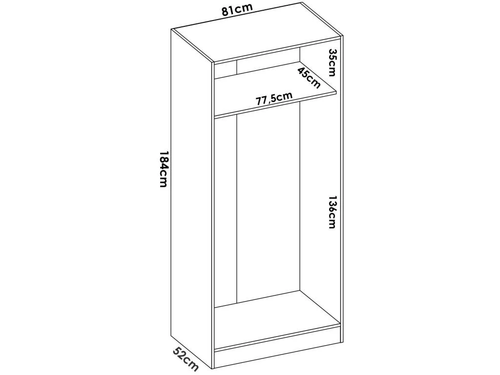 Armoire Giovo, Portemanteau Pour Chambre, Armoire Avec 2 Portes Battantes, 81x52h184 Cm, Blanc 5 Armoire Giovo, Portemanteau Pour Chambre, Armoire Avec 2 Portes Battantes, 81x52h184 Cm, Blanc – Image 3
