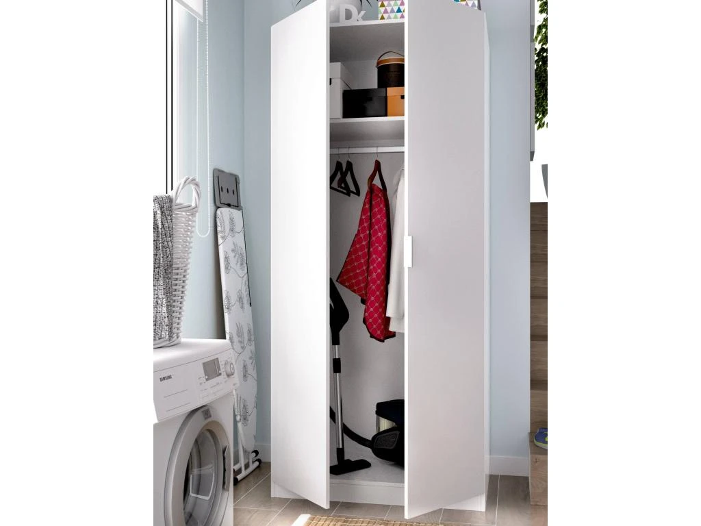 Armoire Giovo, Portemanteau Pour Chambre, Armoire Avec 2 Portes Battantes, 81x52h184 Cm, Blanc 6 Armoire Giovo, Portemanteau Pour Chambre, Armoire Avec 2 Portes Battantes, 81x52h184 Cm, Blanc – Image 4