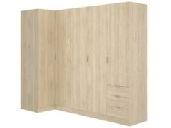 Armoire Sucso, Meuble D'angle Pour Chambre à Coucher, Armoire D'angle Avec 5 Portes Battantes, 214x91h184 Cm, Chêne