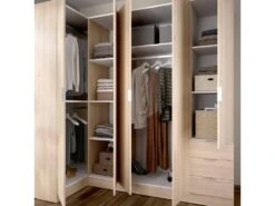 Armoire Sucso, Meuble D'angle Pour Chambre à Coucher, Armoire D'angle Avec 5 Portes Battantes, 214x91h184 Cm, Chêne -Meubles Soldes Boutique armoire et dressing 22793695